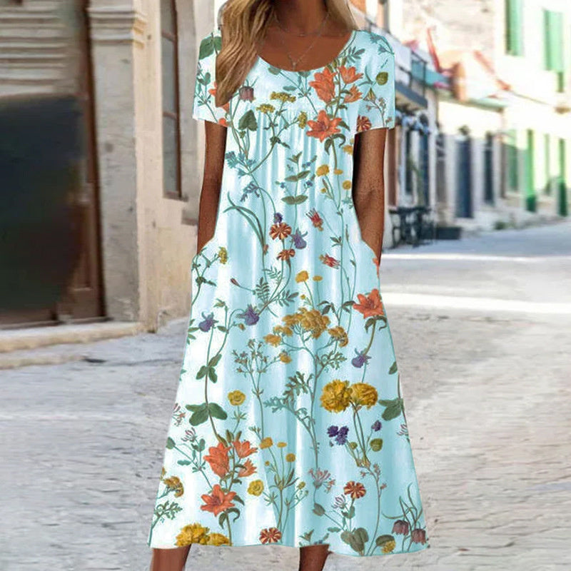 Isabella - Boho Floral Kleid wit Bauchabdeckung