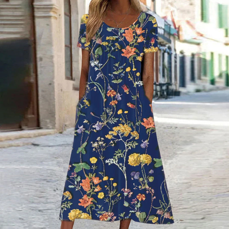 Isabella - Boho Floral Kleid wit Bauchabdeckung