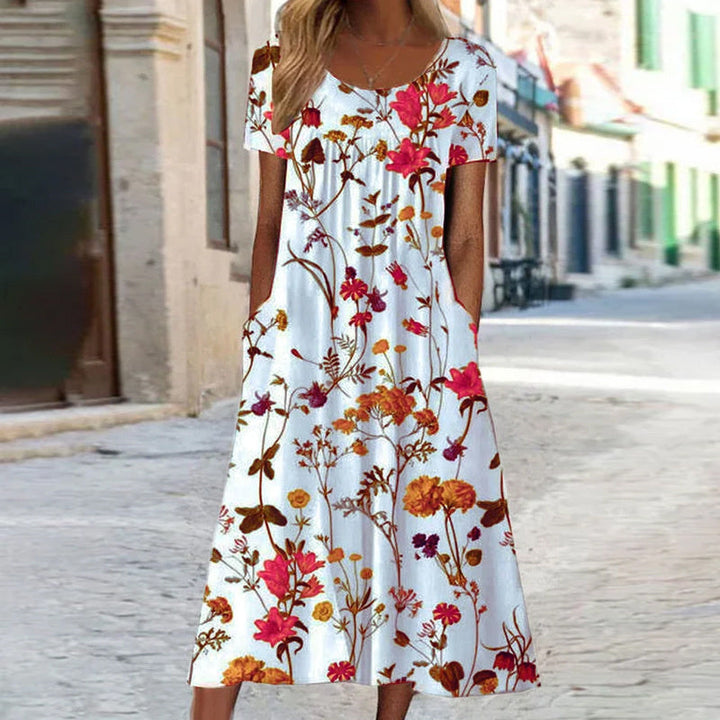 Isabella - Boho Floral Kleid wit Bauchabdeckung